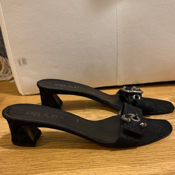 90s Vintage Prada Black Women's Heeled Sandals - Picture 1 of 3